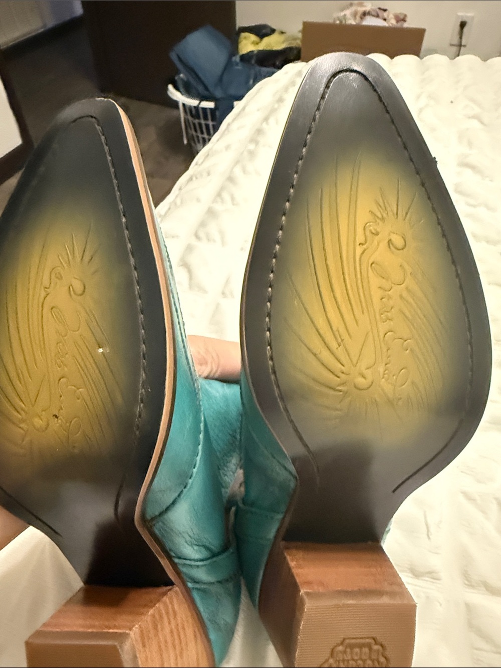 Nocona Teal Leather Western Ankle Boots - Picture 2 of 5